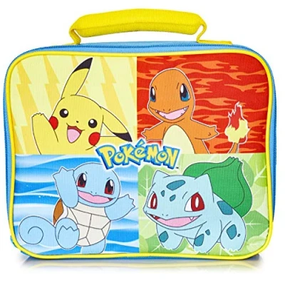 Afbeelding van Pokemon Lunch Bag, Lunchtas Kind met Pikachu, Bulbasaur, Charmender en Squirtle, Koeltas Klein voor Kinderopvang, School Box, Lunchtrommel Kinderen, Back To