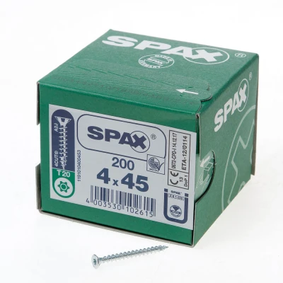 Afbeelding van Spax Spaanplaatschroef platverzonken kop verzinkt T Star T20 4.0x45mm (per 200 stuks)