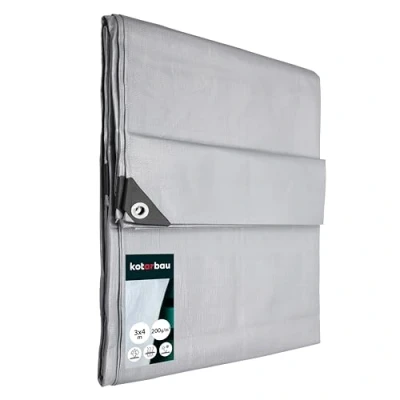 Afbeelding van Kotarbau Stoffen zeil, 3 x 4 m, zilver, 200 g/m², met versterkte ogen, beschermend afdekzeil, zeil voor op bouwterreinen, waterdicht, scheurvast, alle weersomstandigheden
