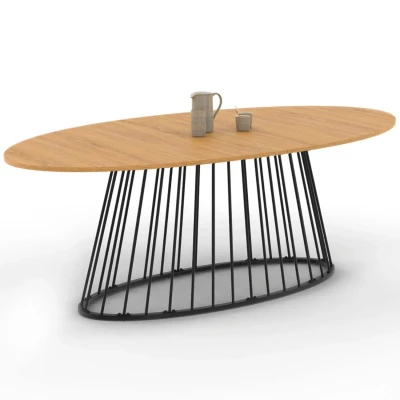 Afbeelding van YUNA 10 persoons ovale eettafel met houten blad en zwart metalen draadpoot 200 cm