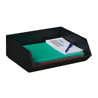Afbeelding van Relaxdays bureau organizer bamboe stapelbaar brievenbak diverse designs postbak A