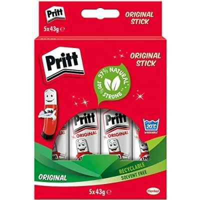 Afbeelding van Pritt Veilige en kindvriendelijke lijmstiften voor kunst handwerk, sterke hechting school kantoorbenodigdheden, 43 g (5 stuks)
