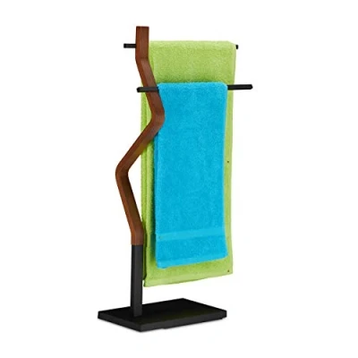 Afbeelding van Relaxdays handdoekenrek staand handdoekhouder staal handdoekenhouder badkamer hout