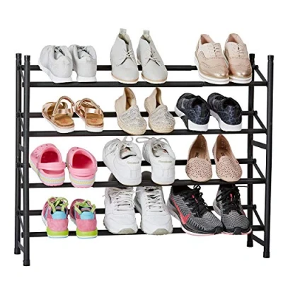 Afbeelding van LOVE IT STORE Loft Smal schoenenrek van metaal voor het opbergen maximaal 20 paar schoenen, uittrekbaar, stapelbaar, stabiel, mat zwart