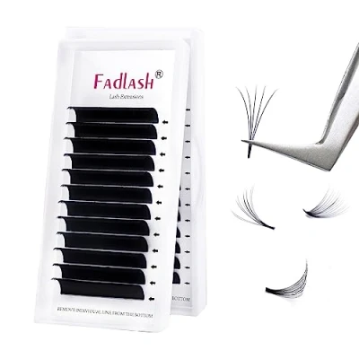 Afbeelding van wimperverlenging Easy Fan Lashes 0,07 DD krul 14 mm, van zijde, Russisch volume, professioneel, voorgevormd wimperboeket, FADLASH (0.07 mm)