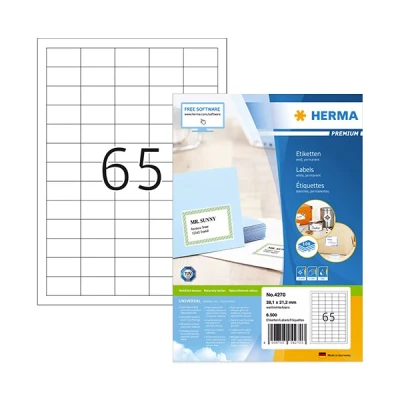 Image de Herma Premium 4270 étiquettes adhésives permanentes A4 38,1 x 21,2 mm (6500 étiquettes) blanc