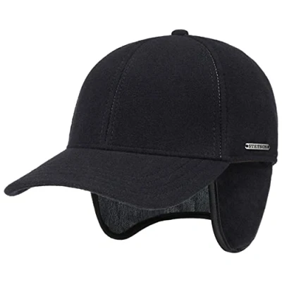 Afbeelding van STETSON Vaby Earflap Herenpet wol voor de winter, gesloten achter, met vizier, oorkussens, voering, herfst Donkerblauw
