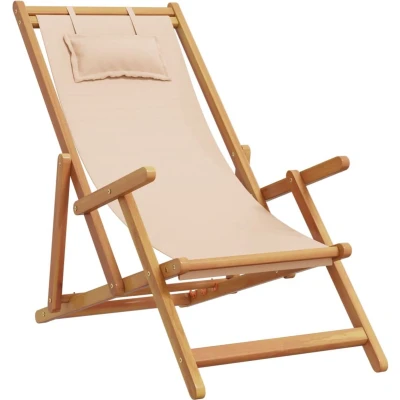 Afbeelding van Strandstoel inklapbaar massief eucalyptushout en stof beige