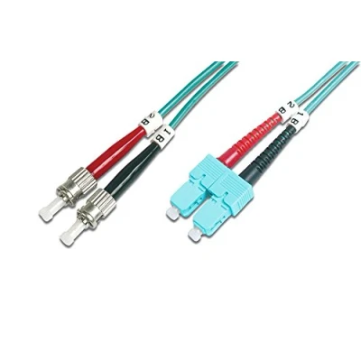 Image de DIGITUS Cordon de raccordement ST multi mode (M) pour SC 2 m fibre optique duplex 50 / 125 microns OM3 turquoise