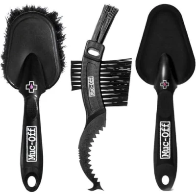 Image de Muc Off Kit de Brosses pour Vélo 3 pièces Qualité Supérieure avec Poils en Nylon Durable et Manches Ergonomiques Caoutchouc Moins Choc