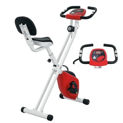 Afbeelding van HOMCOM Opvouwbare hometrainer Aosom.fr x FFHandball samenwerking, 8 magnetische weerstandsniveaus met verstelbare rugleuning, LCD display, multifunctionele hartslagsensor