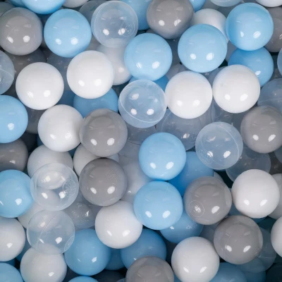 Afbeelding van KiddyMoon Kleurrijke plastic ballen 300 ballen/7 cm voor zwembad kinderen baby gemaakt in de EU, grijs/wit/transparant/babyblauw