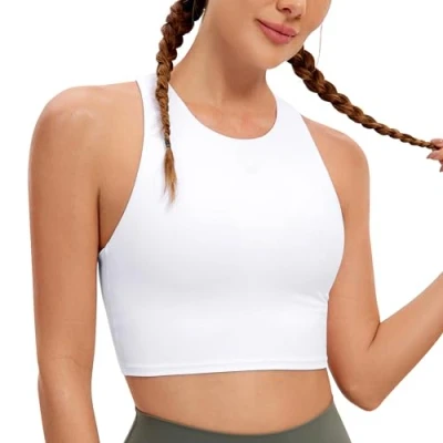 Afbeelding van CRZ Yoga Butterluxe Dames Y rug Hoge Nek Palangra Sportbeha Gewatteerde Tanktops, Wit.