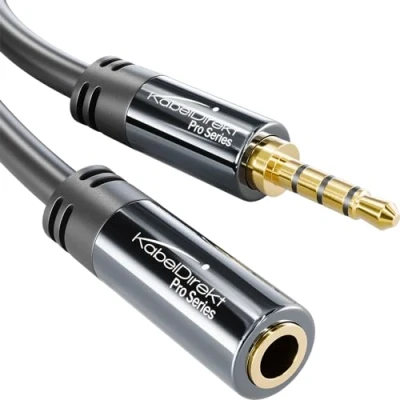 Afbeelding van KabelDirekt Hoofdtelefoonverlenging 3 m (3,5 mm stekker &gt; 3,5 aansluiting, 4 polig) PRO Series