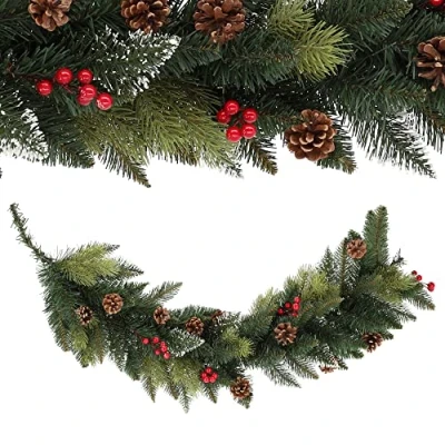 Afbeelding van KADAX Dennenslinger, decoratieve slinger, 115 cm lang, kunstkerstslinger van pvc folie, open haard, kerstdecoratie (dans)