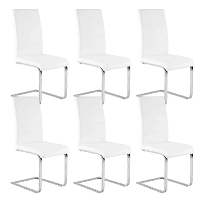 Afbeelding van WOLTU Set van 6 eetkamerstoelen, Cantilever stoel, gevoerde slee voetenstoel, ergonomische stoel met hoge rugleuning, voor woonkamer, kantoor, balkon, kunstleer, wit, BH378ws