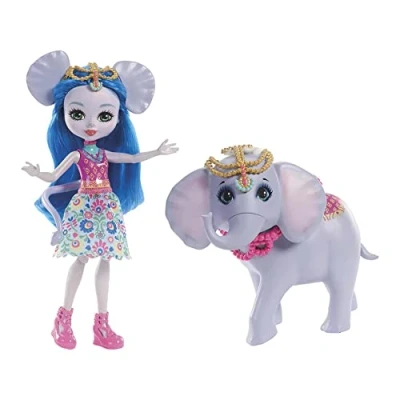 Afbeelding van Enchantimals Ekaterina mini pop met gewricht, olifant en groot figuur, antiek dier, blauw haar stoffen rok, kinderspeelgoed, FKY73