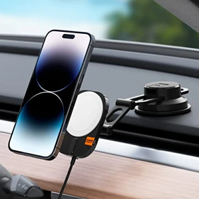 Afbeelding van Spigen OneTap Pro 3 Telefoon Auto Houder Compatibel met MagSafe Draadloos Opladen 15W Raam/Dashboard
