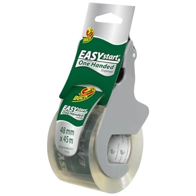 Afbeelding van Tape dispenser met verpakkingstape Duck 45 meter (Geluidloos, Transparant, 48 mm)