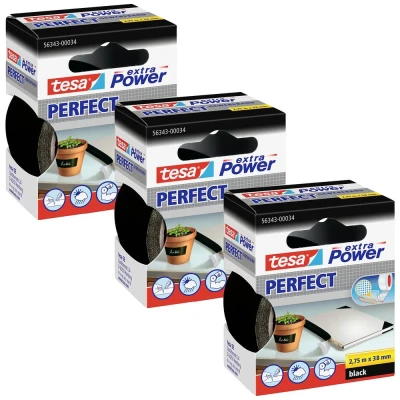 Afbeelding van tesa EXTRA POWER PERFECT 56343 00500 04 Textieltape Zwart (l x b) 2.75 m 38 mm 3 stuk(s)