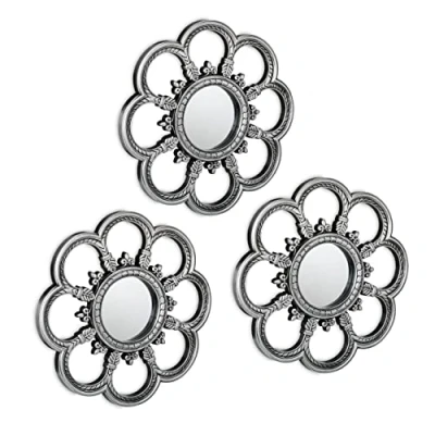 Afbeelding van Relaxdays spiegel set van 3 sierspiegel bloem muurspiegel zilver wandspiegel 26 cm