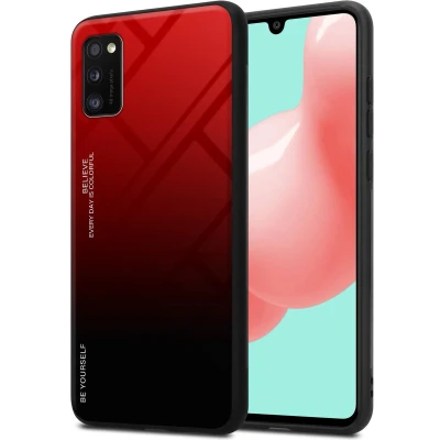 Afbeelding van Cadorabo Hoesje geschikt voor Samsung Galaxy A41 in ROOD ZWART Tweekleurige beschermhoes van TPU silicone Case Cover en achterzijde gehard glas