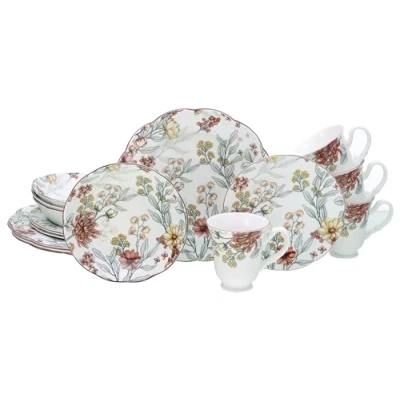 Afbeelding van CreaTable, 16926 Serie Fiore 16 delig tafelservies van aardewerk, vaatwasser en magnetronbestendig, hoogwaardige productie
