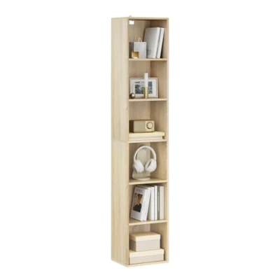 Afbeelding van WOLTU Boekenkast van spaanplaat, opbergrek, halfopen, voor kantoor, woonkamer, werkkamer met 6 vakken, 30 x 24 158,5 cm, eik, SK003hei6