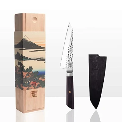 Afbeelding van Kotai Bunka Petty met bamboe Saya en bamboedoos lemmet van 135 mm Japanse Messen