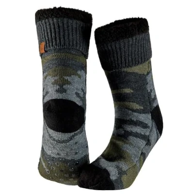 Afbeelding van Apollo Huissokken heren met anti slip Zwart/Groen One size Fluffy sokken Slofsokken Huisokken Warme