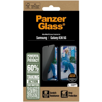 Afbeelding van PanzerGlass Privacy Ultra Wide Fit Anti Bacterial Screenprotector incl. applicator voor de Samsung Galaxy A36