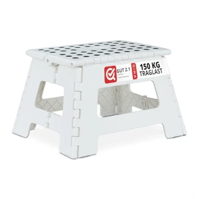 Afbeelding van Relaxdays Vouwkruk M, opvouwbaar, draagbaar, reis opstapkruk, kinderbadkruk, tot 120 kg, kunststof, 22 cm hoog, wit