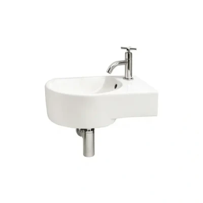 Afbeelding van Differnz Apollo Fonteinset Wasbak Keramiek Wit Gebogen Kraan Chroom Kruisgreep 41 x 27 14 cm