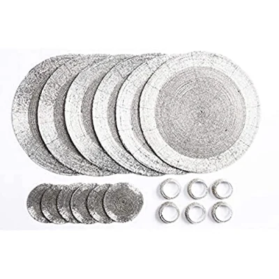 Image de Penguin Home® Ensemble de Sous Verres, Ronds Serviette et Sets Table Perles Verre 18 Pièces, Argent