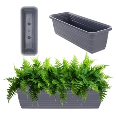 Afbeelding van KADAX Balkonplantenbak van weerbestendig kunststof, balustrade voor het kweken bloemen, kruiden en planten (antraciet, 50 cm)