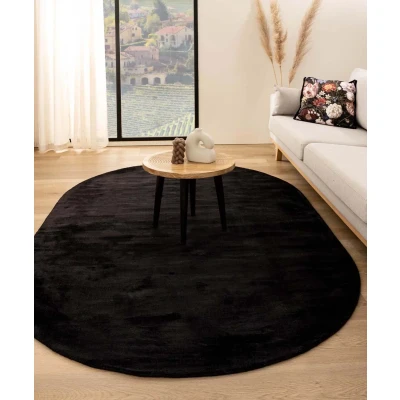 Afbeelding van Viscose Tapijt/Vloerkleed Ovaal Glamour Zwart 200x300 Cm