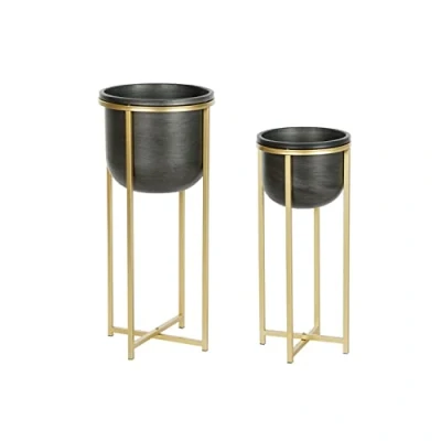Afbeelding van Plantenbakkenset DKD Home Decor 28,5 x 65,5 cm 28 65 Zwart Gouden Metaal