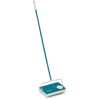 Afbeelding van Leifheit Mechanische bezem Regulus turquoise, vloerwisser met 3 roterende borstels, multifunctionele voor alle tapijten, tapijtbezem zonder stroom