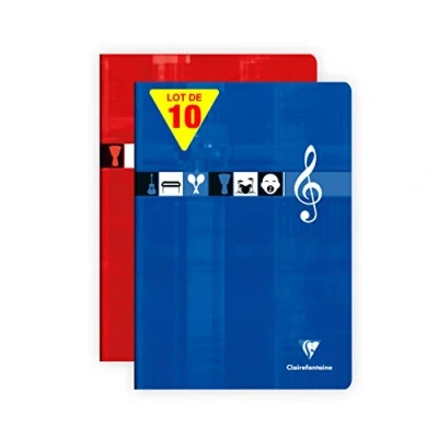 Afbeelding van Clairefontaine 3117C 10 stuks nietjes voor muziek en zang, A4, 21 x 29,7 cm, 48 pagina&#039;s, grote ruiten draagvakken, wit papier, 90 g, envelop met gelamineerde kaart, willekeurige kleuren