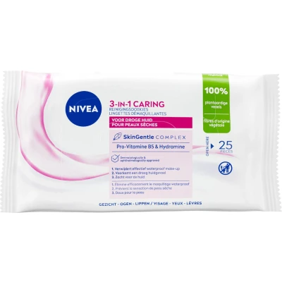 Afbeelding van Nivea 3in1 Verzachtende Reinigingsdoekjes Droge of Gevoelige Huid 25 Doekjes
