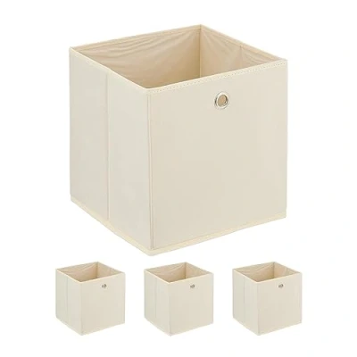 Afbeelding van Relaxdays opbergmand set van 4 opberger met oogje stoffen mand kastmand crème
