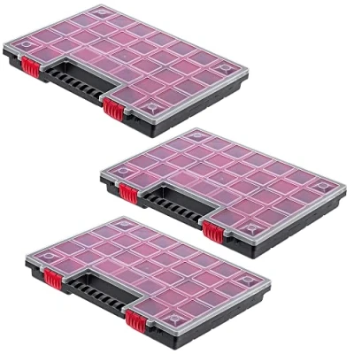 Afbeelding van KADAX Organizer, gereedschapskist, kunststof, voor kleine onderdelen, met transparant deksel, opslag verschillende maten, 40 x 30 cm, set van 3