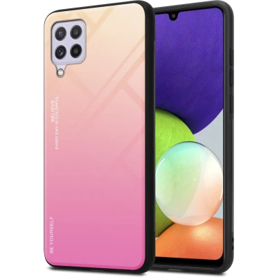 Afbeelding van Cadorabo Hoesje geschikt voor Samsung Galaxy A22 4G / M22 M32 in GEEL ROZE Tweekleurige beschermhoes van TPU silicone Case Cover en achterzijde gehard glas