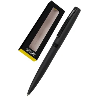 Afbeelding van Online Eleganza Pure Black premium zwarte metalen balpen verwisselbare grote vulling clip schrijfkleur: zwart onuitwisbaar met verpakking