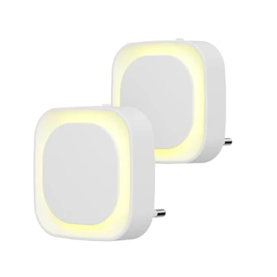 Afbeelding van YUNLEX Set van 2 nachtlampjes met schemeringssensor, indirect licht, instelbare helderheid voor kinderkamer, hal, trap, slaapkamer, badkamer, goudgeel
