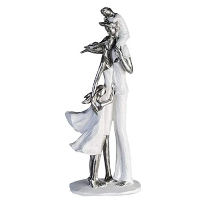 Afbeelding van Casablanca Decoratieve polysculptuur familiegeluk ouderpaar met kinderen verjaardagscadeaudecoratie kleuren: zilver wit hoogte 37 cm