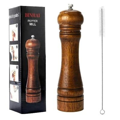 Afbeelding van Houten pepermolen, pepermaler kit, handmatige molen, stevig met sterke verstelbare keramische maalbladen set, 20,3 cm