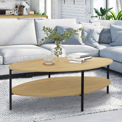 Afbeelding van DETROIT industrieel ontwerp dubbele ovale salontafel