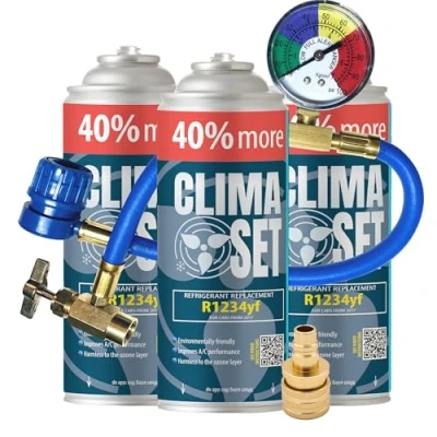 Afbeelding van ClimaSet R1234yf airconditioning 3 x 235 g met slang, manometer en adapter HP/LP auto Eco
