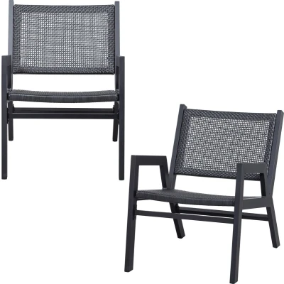 Afbeelding van WOOOD Pem Fauteuil Met Armleuning Aluminium Zwart Set van 2
